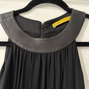 Alice and Olivia Black Dress w/leather collar